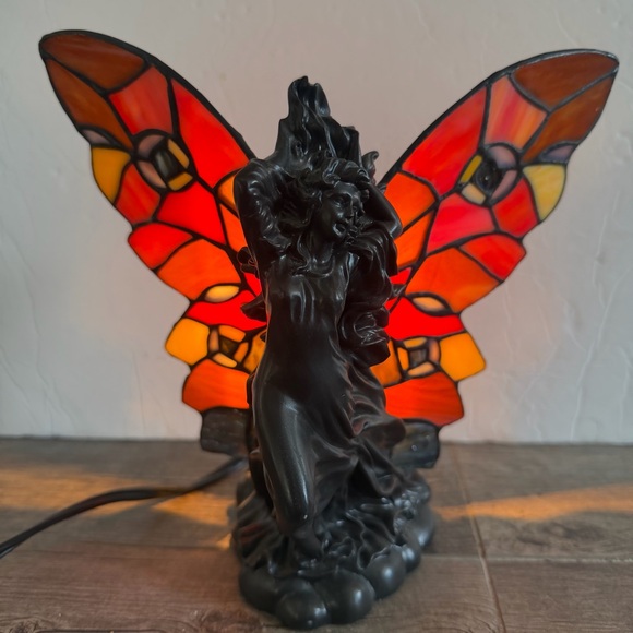 Tiffany Style Stained Glass Fairy Table Butterfly Lamp8”